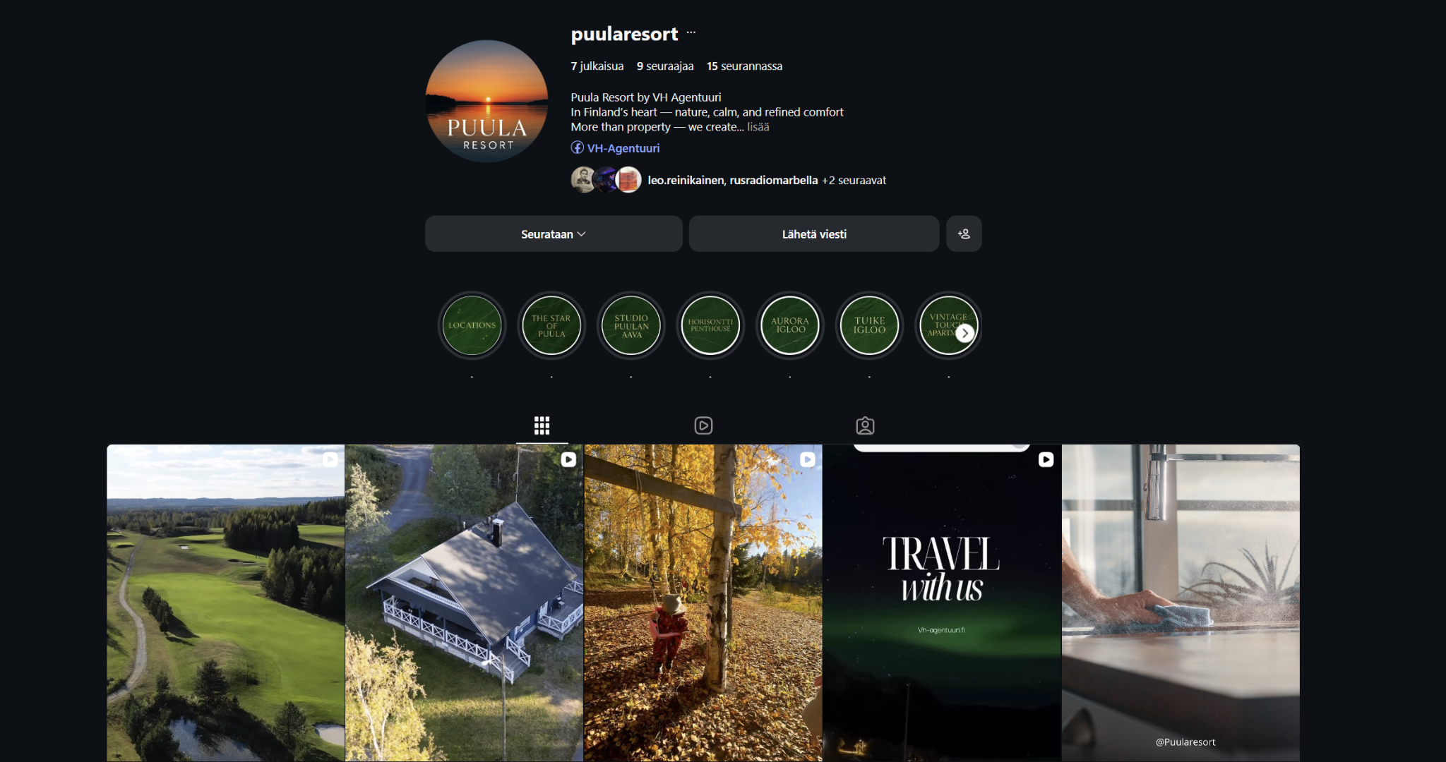 Puula Resortin Instagram-profiilin sisältöjä