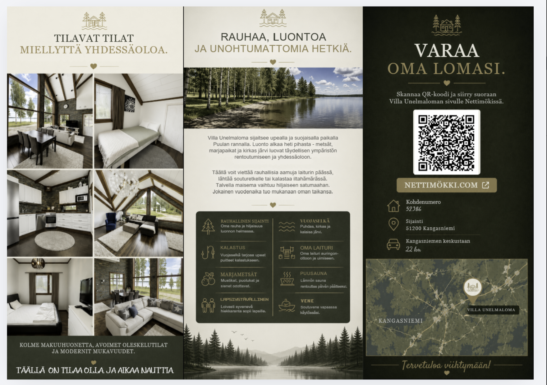 Villa Unelmaloman kuusisivuisen esitteen toinen puoli
