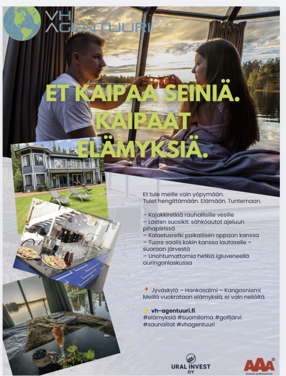 VH-Agentuurin majoituspalvelujen kampanjamateriaali